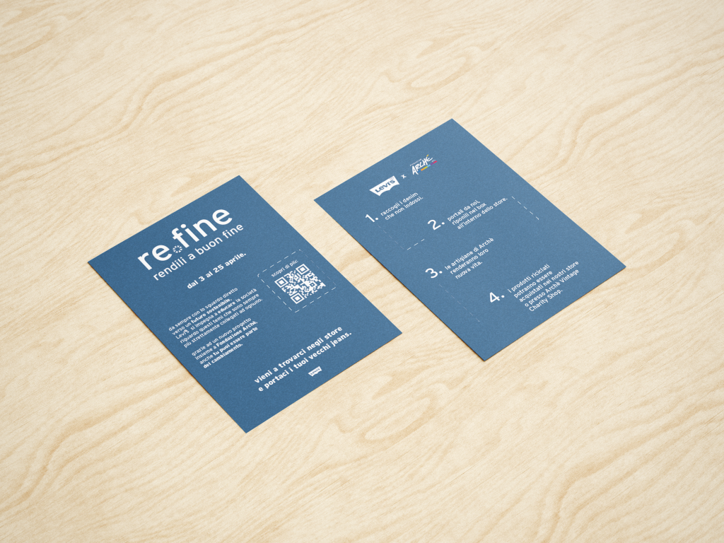 Volantino informativo del progetto, sfondo color jeans